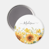 モノグラムイエローフラワーヒマワリフローラ植物学 マグネット (正面/裏面)