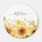 モノグラムイエローフラワーヒマワリフローラ植物学 マグネット (正面)