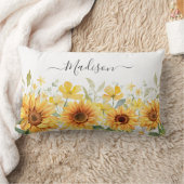 モノグラムイエローフラワーヒマワリフローラ植物学 ランバークッション (ブランケット)