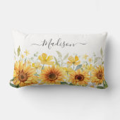 モノグラムイエローフラワーヒマワリフローラ植物学 ランバークッション (正面)