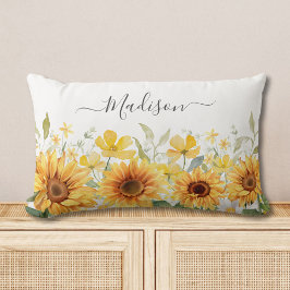 モノグラムイエローフラワーヒマワリフローラ植物学 ランバークッション