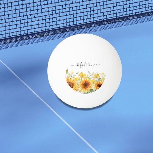 モノグラムイエローフラワーヒマワリフローラ植物学 卓球ボール