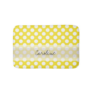 モノグラムイエローホワイトトレンディーおもしろい水玉模様パターン バスマット