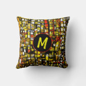 モノグラムイエローレッド絵を描抽象芸術 クッション (裏面)