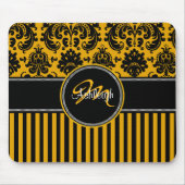 モノグラムイエロー白黒ストライプダマスクマウスパッド マウスパッド (正面)