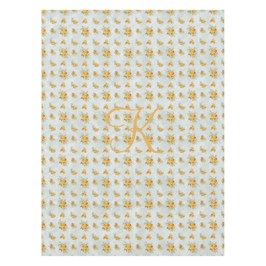 モノグラムイエロー金ゴールドグリーンフローラ テーブルクロス (正面)