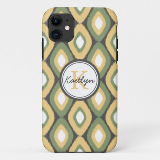 モノグラムイカットダイヤモンドパターンセージ黄色 Case-Mate iPhoneケース (裏面)