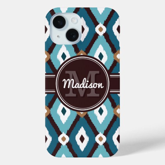 モノグラムイカットパターンブルーとブラウン Case-Mate iPhoneケース (裏面)