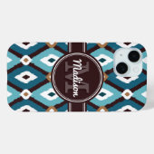 モノグラムイカットパターンブルーとブラウン Case-Mate iPhoneケース (裏面 (横))