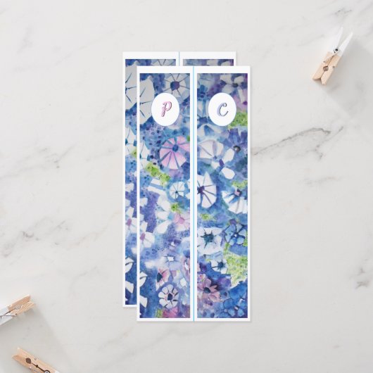 モノグラムイニシャルお洒落花2つのブックマーク (正面/裏面インサイチュ)