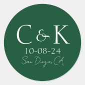 モノグラムイニシャルとフォレストグリーンの結婚式 ラウンドシール (正面)