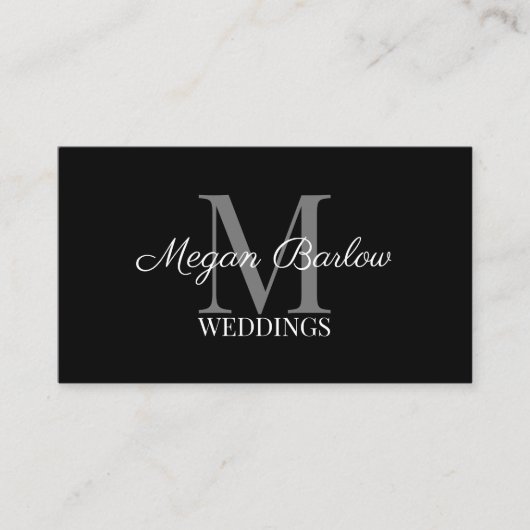 モノグラムイニシャルと名前ブラッククラッシー 名刺 (正面)