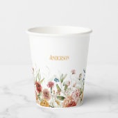 モノグラムイニシャルと名前、フローラ縁ど紙カップ 紙コップ (裏面)