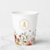 モノグラムイニシャルと名前、フローラ縁ど紙カップ 紙コップ (正面)