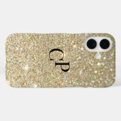 モノグラムイニシャルのフェイク金ゴールドグリッター背景 Case-Mate iPhoneケース (裏面 (横))