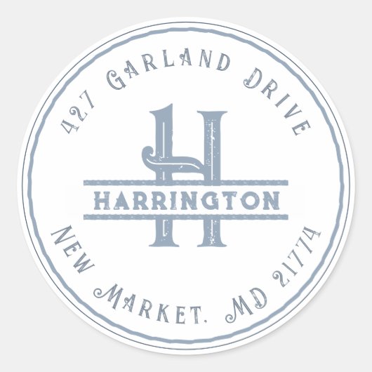 モノグラムイニシャルアドレパーソナライズされたスグランジブルー ラウンドシール (正面)