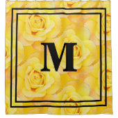 モノグラムイニシャルイエローフローラヴィンテージ 素朴 シャワーカーテン (正面)