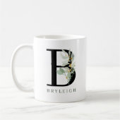 モノグラムイニシャルウォーターカラーグリーナリー コーヒーマグカップ (左)