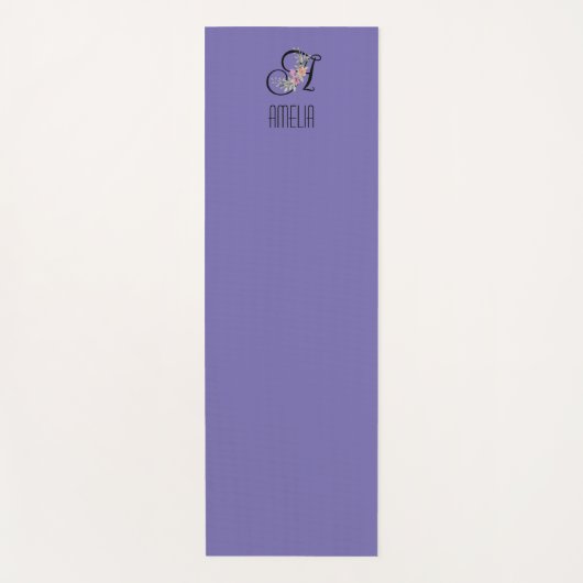 モノグラムイニシャルウオーターカラーフラワーラベンダー ヨガマット (正面)