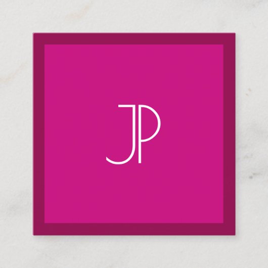 モノグラムイニシャルエレガントトレンドカラービバマゼンタ スクエア名刺 (正面)