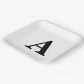 モノグラムイニシャルエレガント名前をカスタムする白黒 ペーパープレート (傾斜あり)