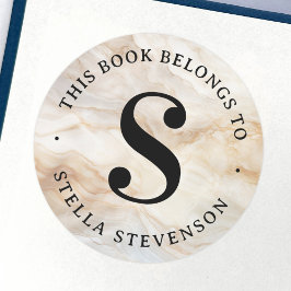 モノグラムイニシャルエレガント大理石ライブラリ本ラベル ラウンドシール