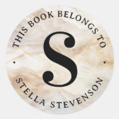 モノグラムイニシャルエレガント大理石ライブラリ本ラベル ラウンドシール (正面)