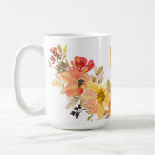 モノグラムイニシャルオレンジウォーター色フローラ秋 コーヒーマグカップ (左)