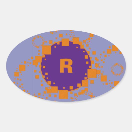 モノグラムイニシャルオレンジパープルサークルスクエアアート 楕円形シール (正面)
