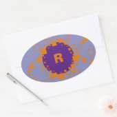 モノグラムイニシャルオレンジパープルサークルスクエアアート 楕円形シール (封筒)