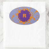 モノグラムイニシャルオレンジパープルサークルスクエアアート 楕円形シール (バッグ)