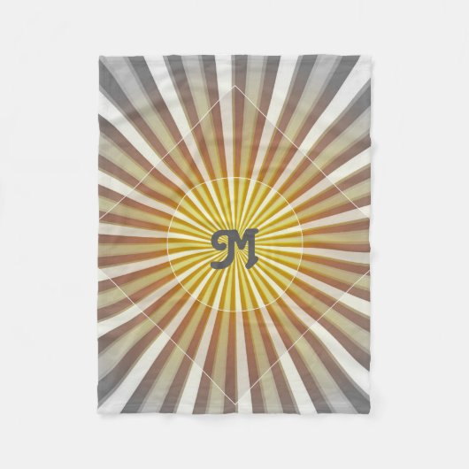 モノグラムイニシャルオンスターバストストライプグレーイエロー フリースブランケット (正面)
