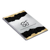 モノグラムイニシャルオンラグジュアリーブラックシルバー&金ゴールド ノートブック (右側)