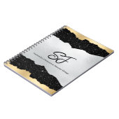 モノグラムイニシャルオンラグジュアリーブラックシルバー&金ゴールド ノートブック (左側)