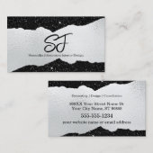 モノグラムイニシャルオンラグジュアリーブラック&シルバー 名刺 (正面/裏面)