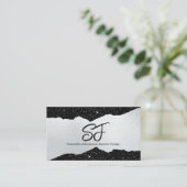 モノグラムイニシャルオンラグジュアリーブラック&シルバー 名刺 (スタンド正面)