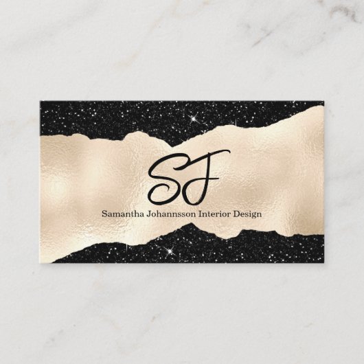 モノグラムイニシャルオンラグジュアリーブラック&金ゴールド 名刺 (正面)