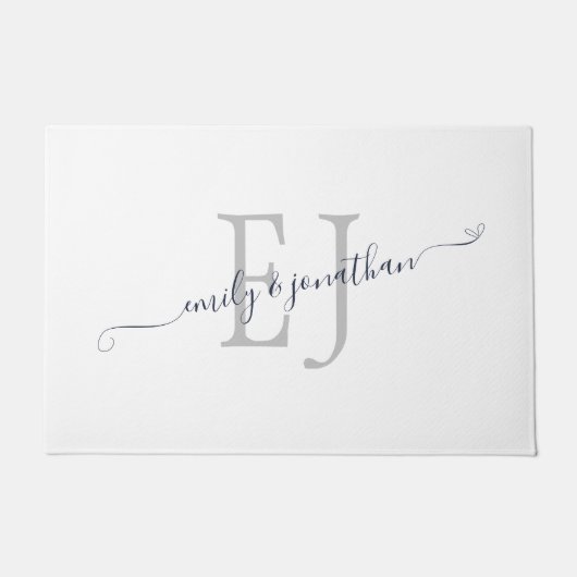 モノグラムイニシャルカップルネームホワイト ドアマット (正面)