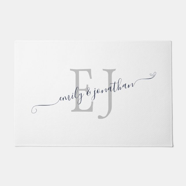 モノグラムイニシャルカップルネームホワイト ドアマット (正面)