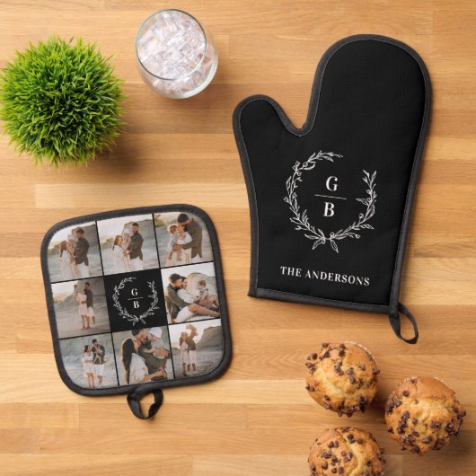 モノグラムイニシャルカップル家族リース数々の写真 鍋つかみ&鍋敷きセット (トップダウン)