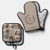 モノグラムイニシャルカップル家族リース数々の写真 鍋つかみ&鍋敷きセット (正面/裏面)