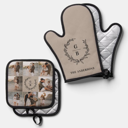 モノグラムイニシャルカップル家族リース数々の写真 鍋つかみ&鍋敷きセット (正面/裏面)
