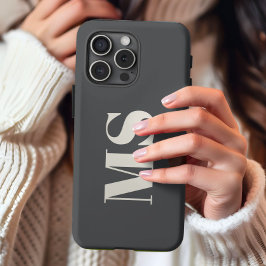 モノグラムイニシャルクリームとグレー iPhone 13 PRO MAXケース