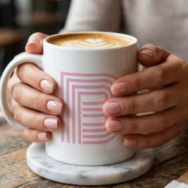 モノグラムイニシャルシンプルモダンピンク コーヒーマグカップ
