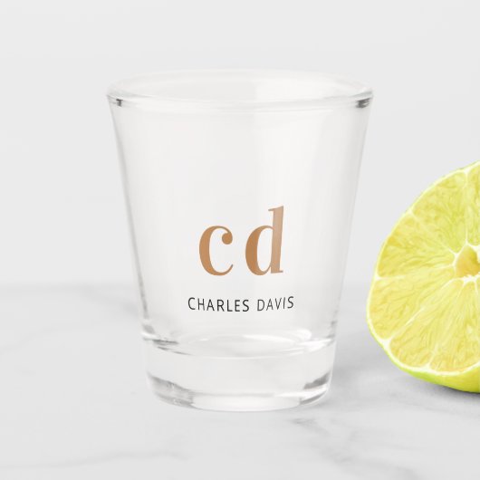 モノグラムイニシャルスクリプト黒金ゴールド ショットグラス (正面)