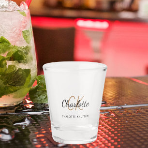 モノグラムイニシャルスクリプト黒金ゴールド ショットグラス