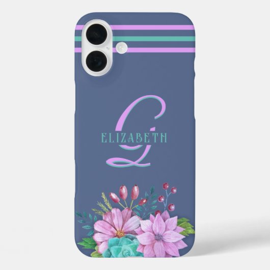 モノグラムイニシャルストライプズブルー Case-Mate iPhoneケース (裏面)