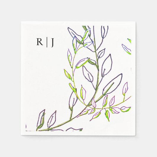 モノグラムイニシャルス離れゲリングアート結婚ズ スタンダードカクテルナプキン (正面)