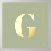 モノグラムイニシャルセージ緑の任意の色の背景 箔ポスター (正面)