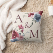 モノグラムイニシャルダスティバラブルーフローラアイボリー クッション (ブランケット)